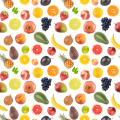 A Vibrant and Colorful Seamless Pattern of Fresh, Healthy Fruits, Isolated on a Clean White Background.
