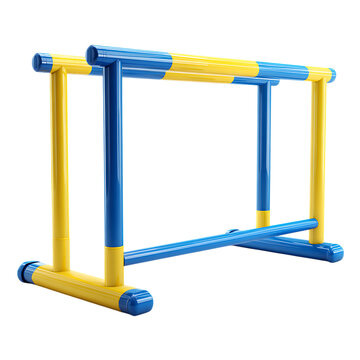 Gymnastic parallel bars with blue and yellow colors isolated on transparent background.