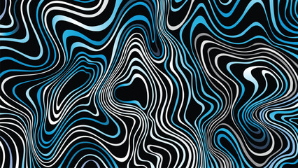Dynamic abstract background with wavy gradient lines in blue, white, and black, creating a modern and fluid optical effect