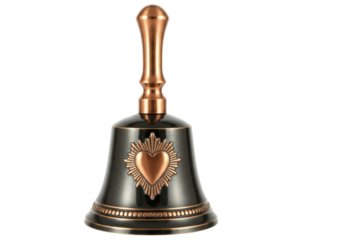 Isolated ornate bronze hand bell for school holiday decoration and ring, ready to call