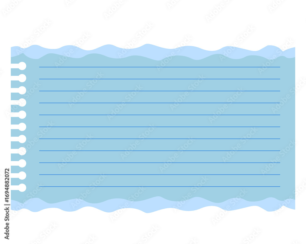 Poster blue lined paper with wavy edges isolated on transparent background
