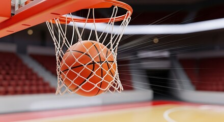 Fototapeta premium Basketball Going Through Net in Arena Slam Dunk Victory Celebration Sports Game Moment