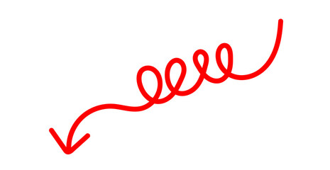 Red spiral arrow pointing downwards isolated on transparent background