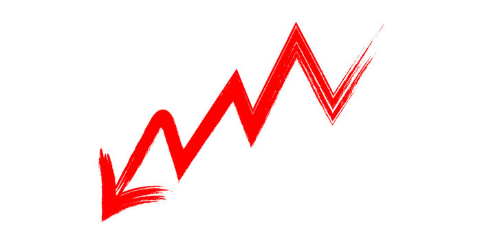 Red downward trend graph isolated on transparent background