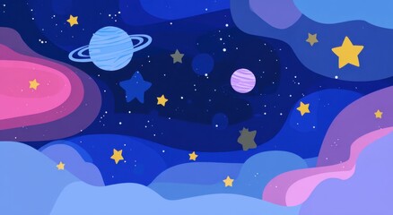 Colorful abstract space scene with planets and stars