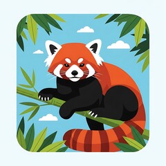 Red Panda on Bamboo Branch. (1)