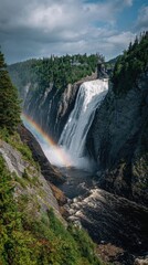 Fototapeta premium Majestic waterfall with rainbow