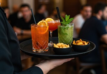 Cocktails on a tray served at a restaurant