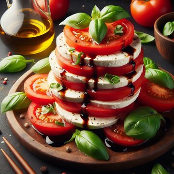 Caprese Salad Slices of ripe red tomatoes and creamy white mozza