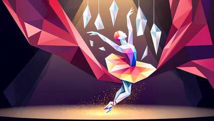Geometric ballet dancer performing on stage with crystal decorations