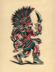 Traditional tattoo flash sheet of an American traditional lady with a headband.