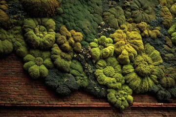 Mossy wall art on brick