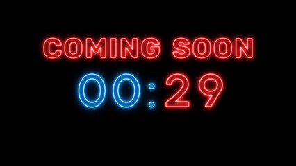 29 second countdown timer. Neon timer number 29 illustration.
