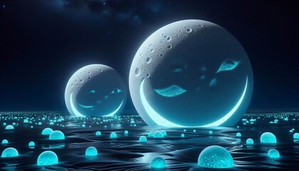 Moons with visible faces smile at night their crescent grins alt