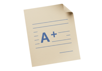 Isolated A+ paper for education or learning success, good grades, tests or homework scores