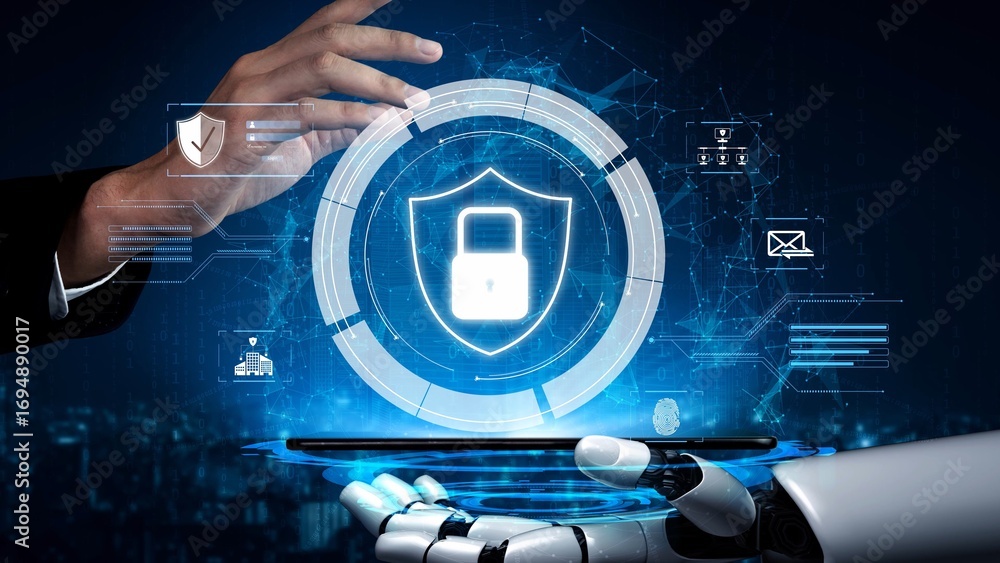 Poster cyber security protection and cyber security strategies against cyber threats, system hacks, digital