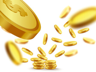 transparent Vector gold coins fall from the sky. PNG money, png coins. Explosion of coins on...