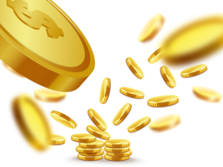 transparent Vector gold coins fall from the sky. PNG money, png coins. Explosion of coins on isolated transparent background. Easy Money. Vector 10 eps. - 1