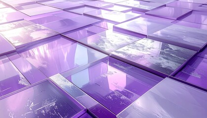 A captivating design featuring a repeating pattern of overlapping, glossy purple and silver squares, creating a dynamic visual effect.