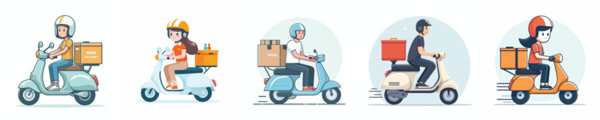 vector of a food delivery person on a motorbike © Andi