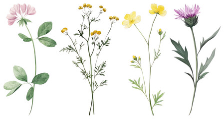 PNG Delicate watercolor wildflower illustration, element set on transparent background