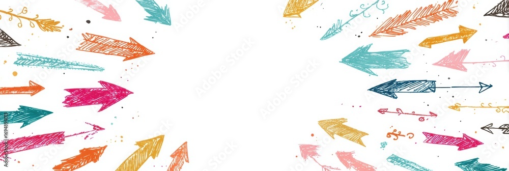 Poster colorful arrows pointing in various directions creating a vibrant design with a clear center space f
