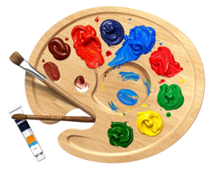 Art Palette with Mixed Paints – Flat Lay Creative Setup