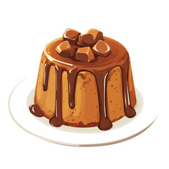 Sticky Toffee Pudding, vector graphic, 2D flat isometric cartoon illustration on white background.
