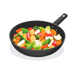 Veggie Stir-fry, cartoon vector illustration, flat 2D isometric style, white background.