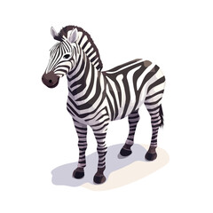 Zebra, flat 2D isometric cartoon vector image isolated on white background.