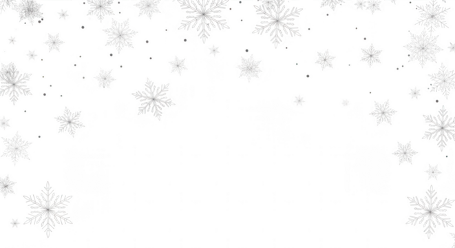 Delicate white snowflakes falling and scattered across a dark background isolated on transparent background