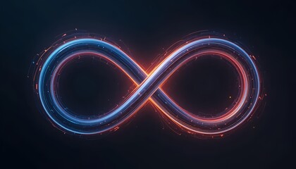 Infinity loop in bold typographic style, accented with one glowing stroke in contrasting color, minimalist banner design.