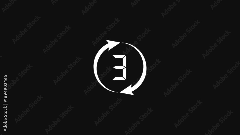 Poster digital number counting three to zero inside a circular arrow indicating progress or a countdown tim