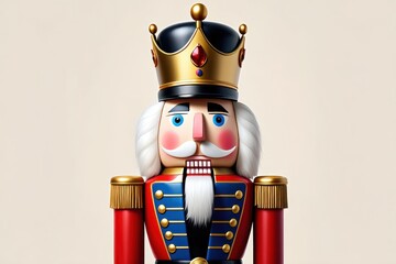 A Detailed and Colorful Representation of a Nutcracker Figurine with a Crown, Exuding Holiday Cheer and Classic Seasonal Charm