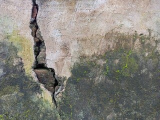 Decaying Ruined Wall with a Deep Fissure and Moss