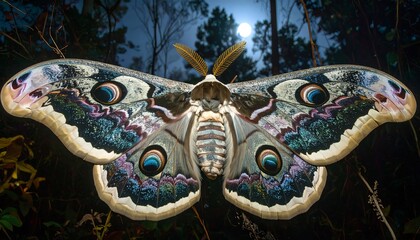 Majestic moth in moonlight forest