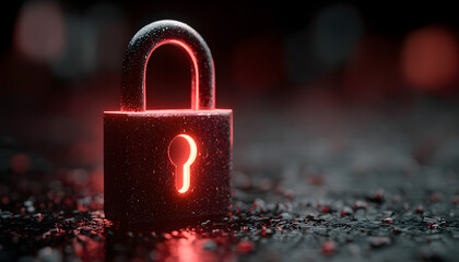 Cybersecurity digital data protection concept with gowing red shield and secur padlock symbol representig online safety firewall ecryption and internet privcy technology