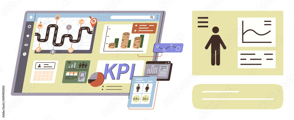 Aufkleber dashboard displaying pipeline diagrams, financial charts, kpis, and user profiles on desktop and mob