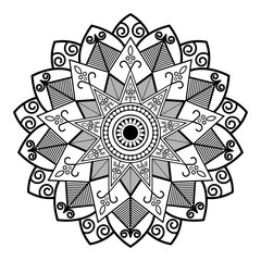 Black and white mandala with white background