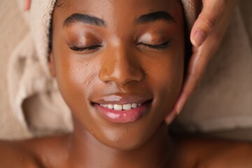 Relaxing Facial Treatment Experience with a Joyful Woman Enjoying a Spa Session, Radiating Calmness and Wellbeing Through Pampering and Care