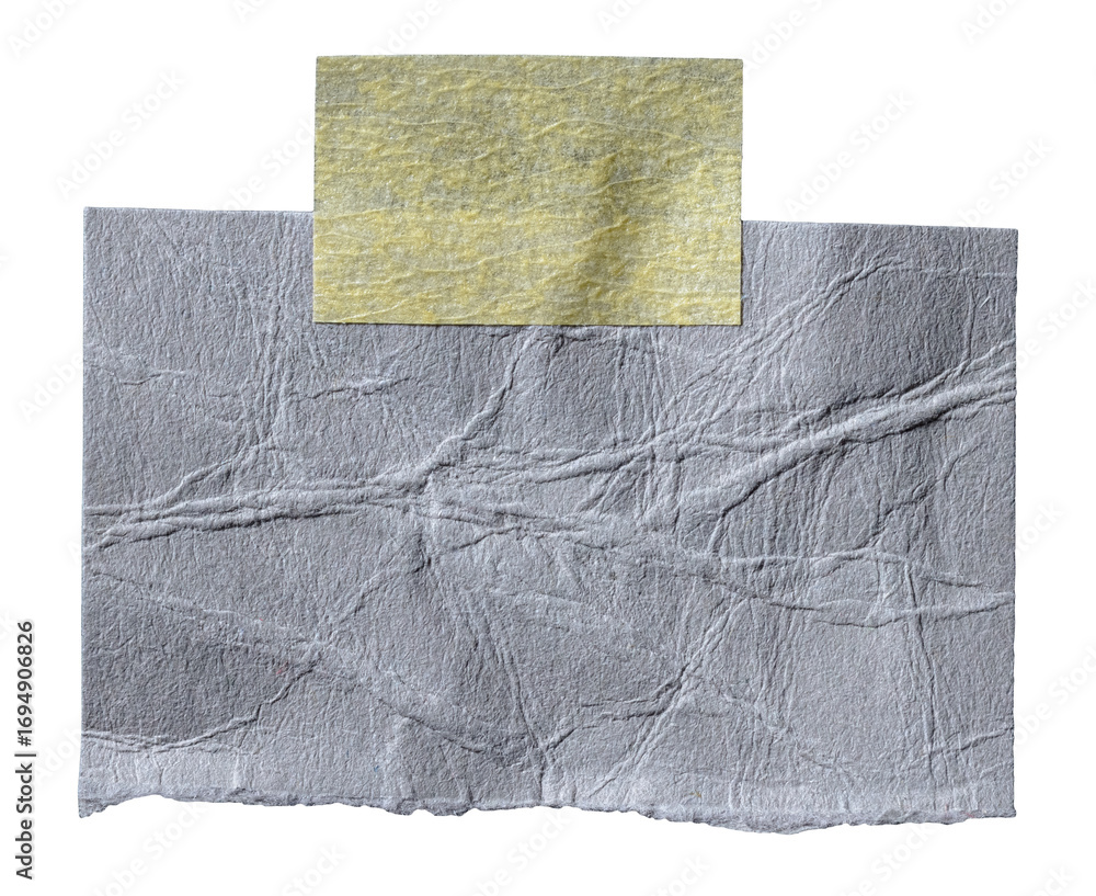 Aufkleber isolated cut out torn piece of blank gray paper note cardboard with rough texture edges and adhesive