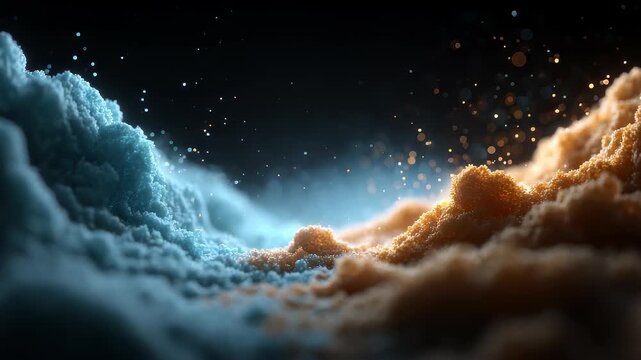 Blue and Gold Particle Collision Fusion