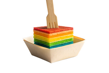 Rainbow jelly dessert in bowl isolated on white background