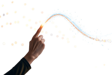 Abstract Digital Touch Hand Interacting with Light Stream on White Background