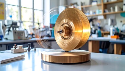 Brass disc spinning in lab