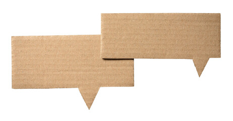Brown blank cut out cardboard paper speech bubbles with copy space for text on transparent png background conversation discussion design element