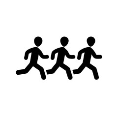 Black silhouette of three people running quickly forward in a synchronized fashion