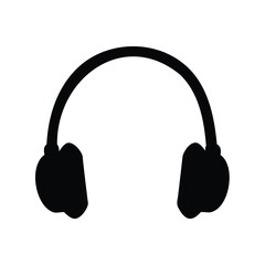 A simple black silhouette of an over ear headphone design icon