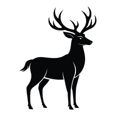 Majestic silhouette of a magnificent stag with large antlers standing proudly against a white background