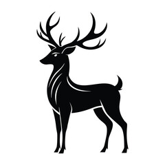 Majestic silhouette of a large antlered stag deer standing proudly against a white background symbolizing nature and wildlife